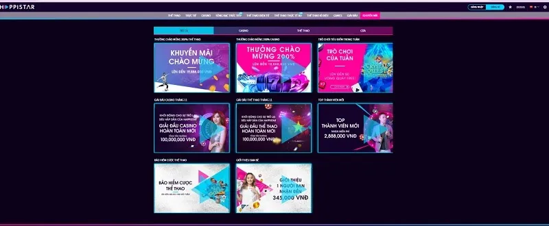 Nhà cái trực tuyến HappiStar tung ra hàng loạt ưu đãi khủng