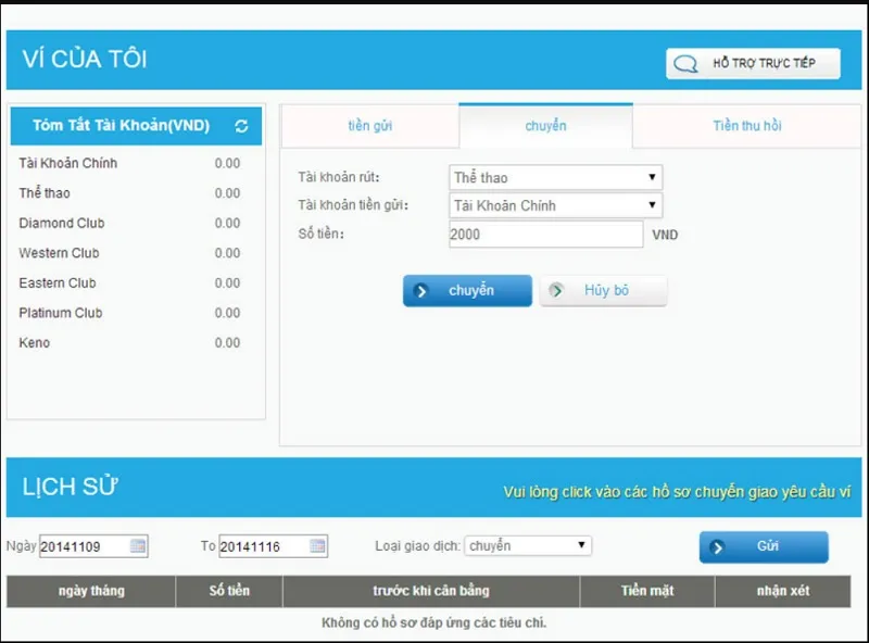 Thao tác chuyển đổi sang ví chính