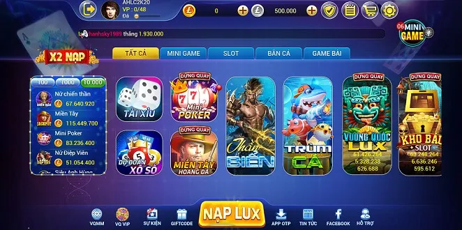 Lux39 với giao diện game bắt mắt